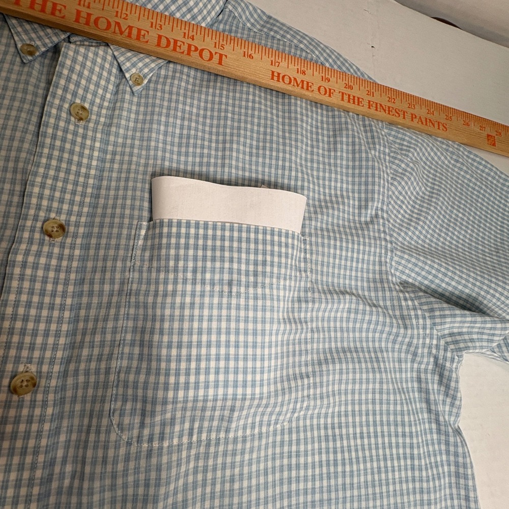 Van Heusen Men's XL (17–17.5) Blue Gingham Short Sleeve Button Down Shirt Pocket - Picture 4 of 11